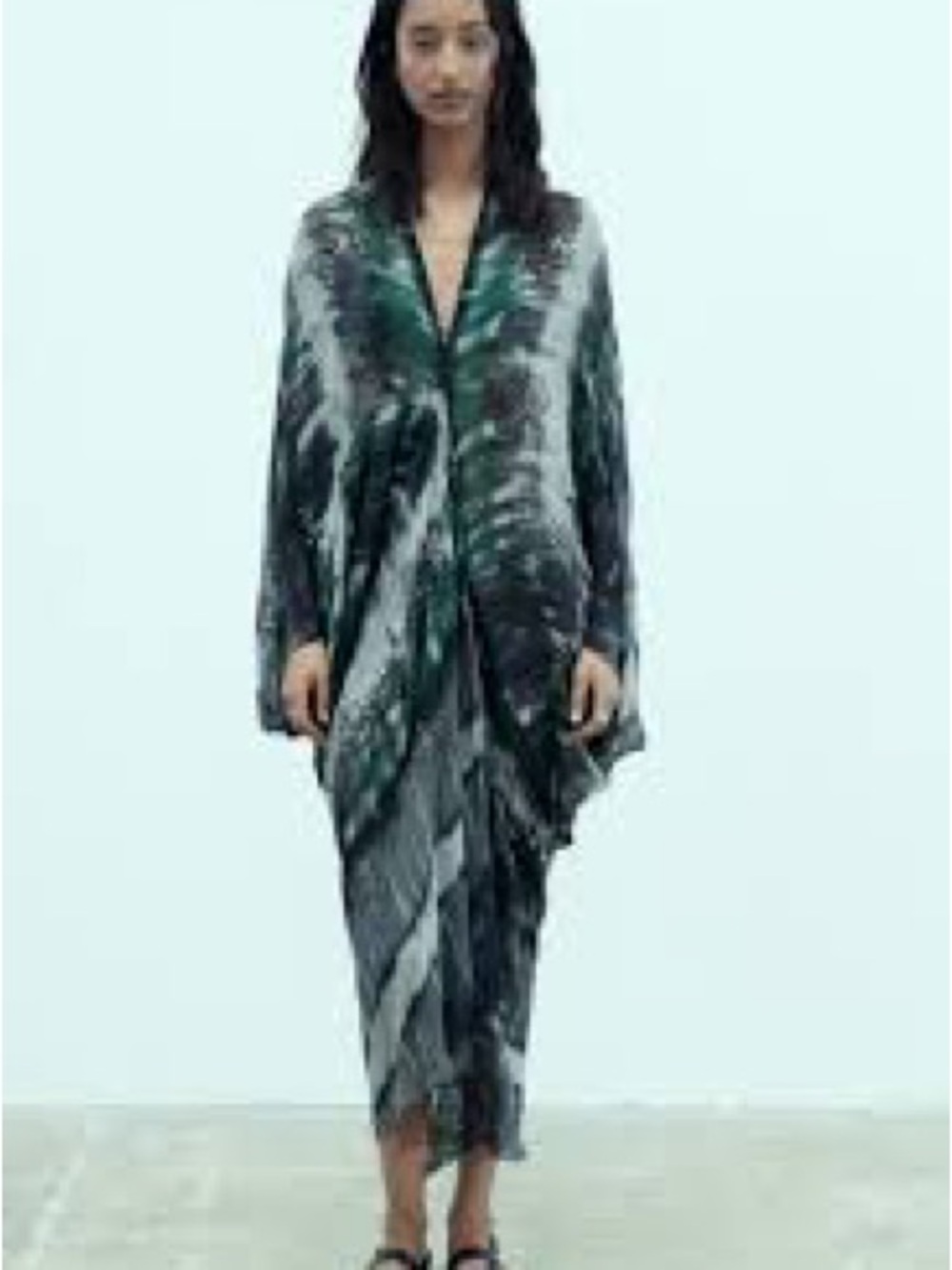 Zara Lightweight Green & Gray Draped Women's Kaftan